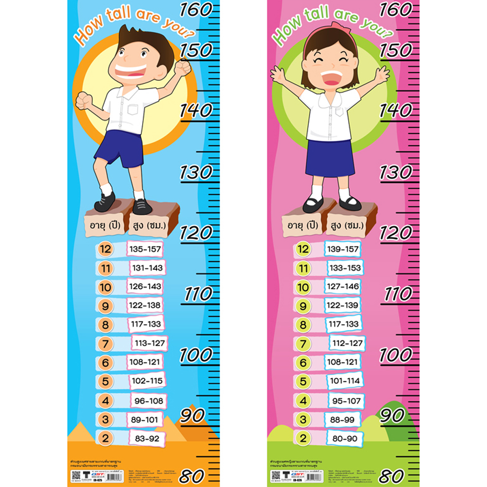 Height Measurement Charts 80-160 cm. I Love Study Pattern