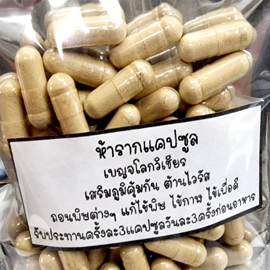 แคปซูลห้าราก ห้ารากแคปซูล เสริมภูมิคุ้มกัน ต้านไวรัส แก้ไข้ ถอนพิษ 100 แคปซูล