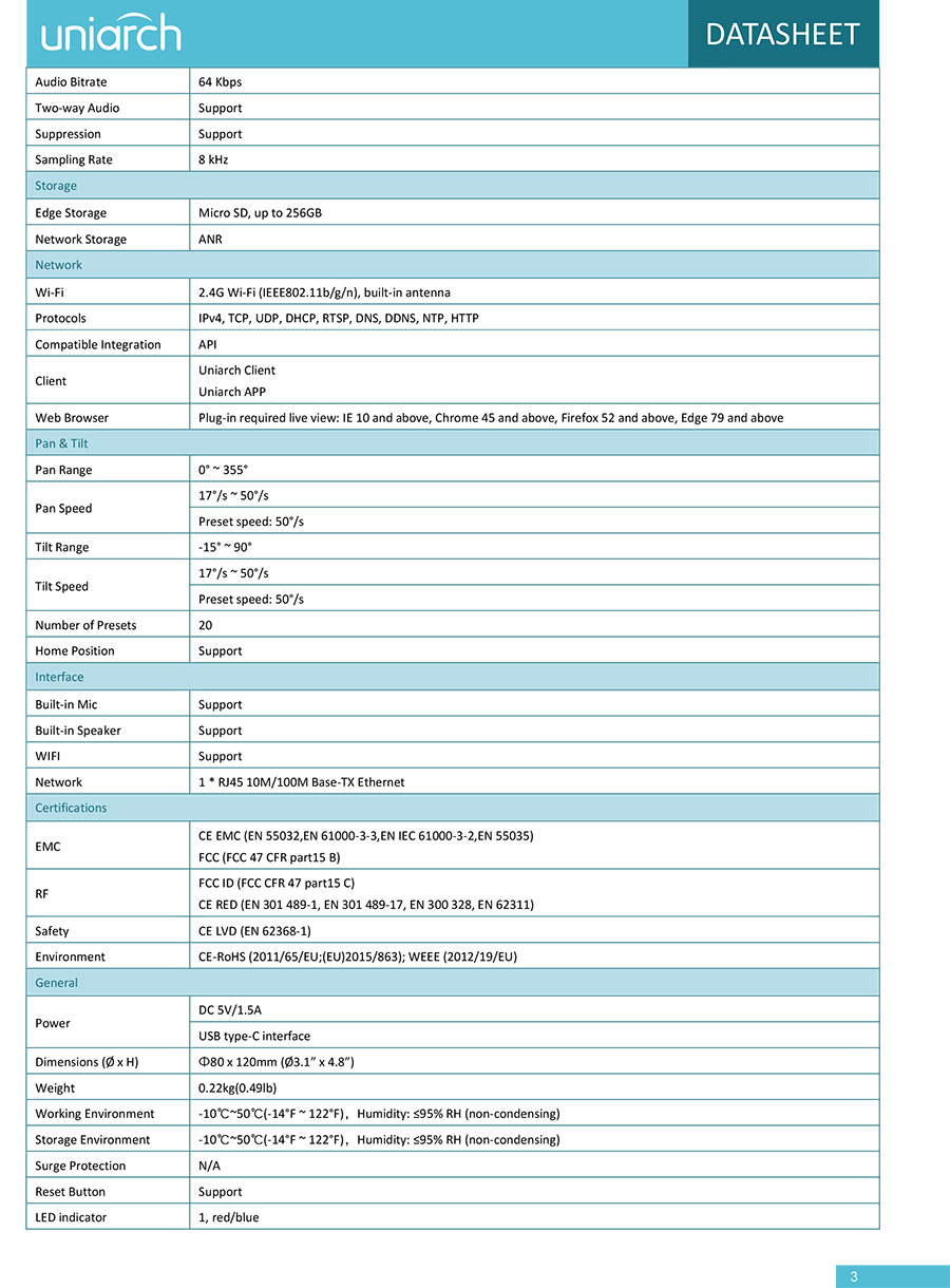 UNIARCH Uho-S3E-M3 กล้องวงจรปิด Robot 3MP Indoor Pan & Tilt Wi-Fi Camera มีไมค์และลำโพงในตัว ใช้งานภายใน BY BILLIONAIRE SECURETECH Uho-S3E-M3