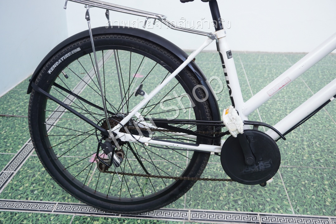 จักรยานแม่บ้านล้อโต ญี่ปุ่น - ล้อ 26x1.9 - เกียร์ 6 สปีด - ไฟหน้าอัตโนมัติ - Swarm - สีขาว [จักรยานมือสอง]