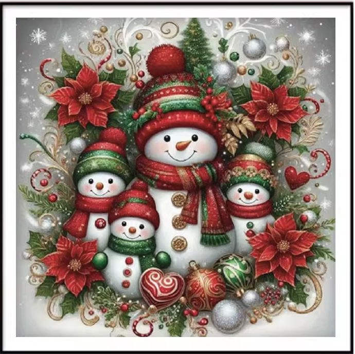 snowman-1003 *สินค้าหมด* ชุดปักครอสติช ลายสโนว์แมนคริสต์มาส (ปักเต็มผืนผ้า ไม่มีเดินเส้น ผ้า11CTพิมพ์ลาย ปัก 3 เส้นเล็ก) ขนาด 45*45 ซม.ผ้าครอสติช 11CTพิมพ์ลายปักบนผ้า ไหมคอตตอน 45 สี ผังลาย เข็ม