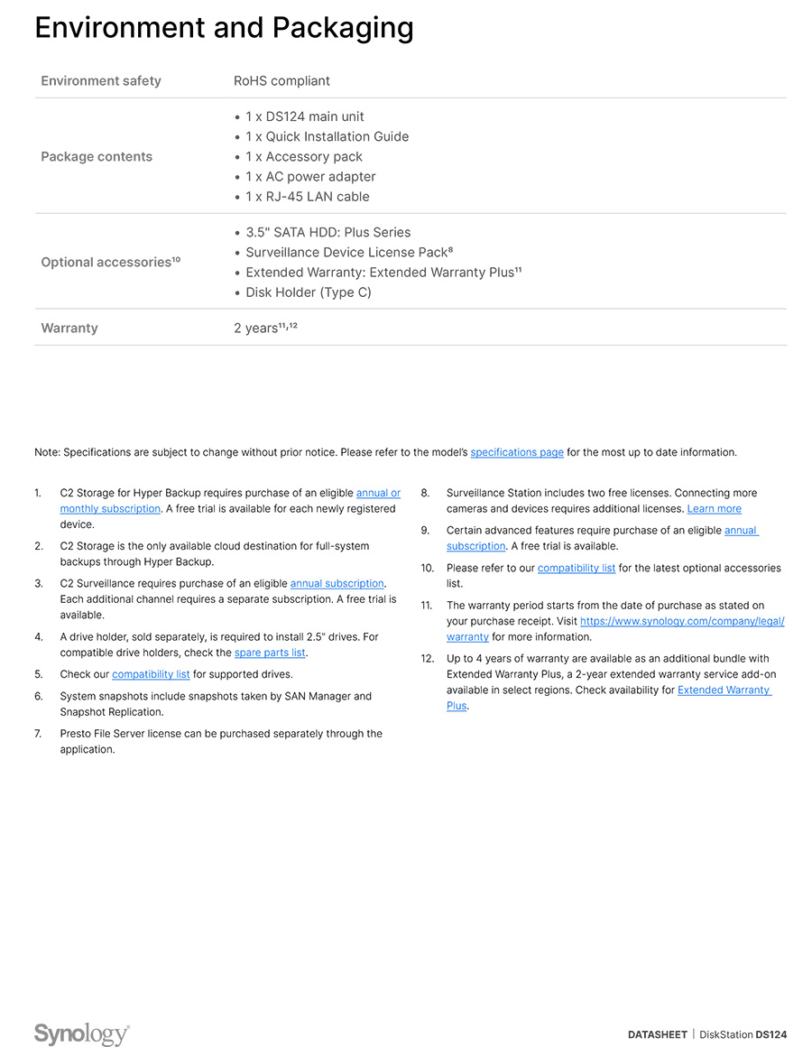 Synology DS124 NAS 1-BAY อุปกรณ์จัดเก็บข้อมูลบนเครือข่าย Realtek RTD1619B 4-core 1.7 GHz - 1GB BY BILLIONAIRE SECURETECH DS124