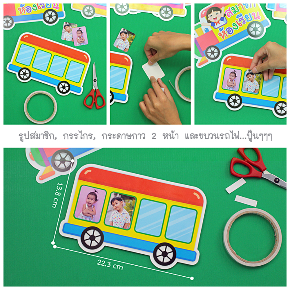 วิธีใส่รูปจัดบอร์ด สมาชิกในห้องเรียน ลายรถไฟ ET-746