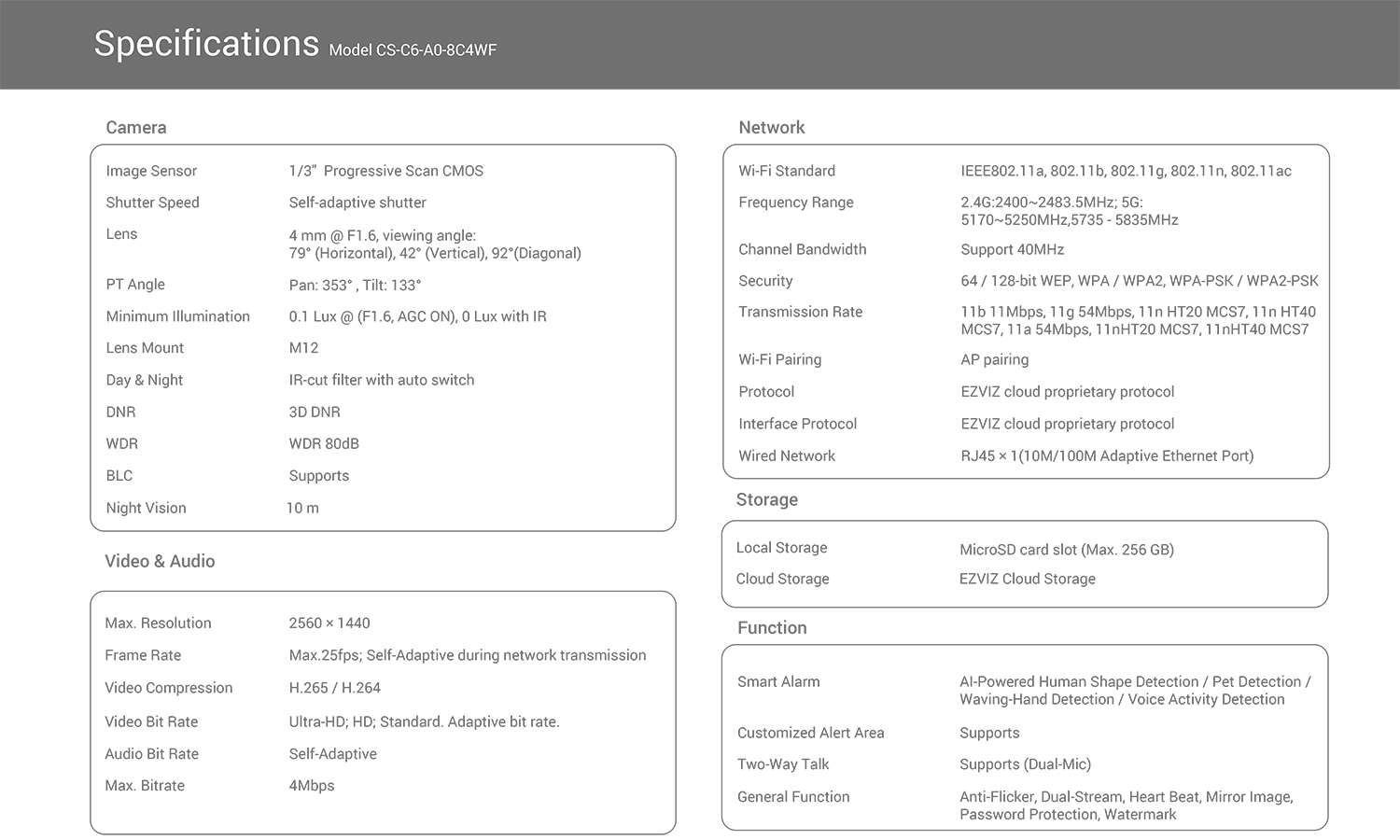 EZVIZ C6 กล้องวงจรปิดระบบ IP WIFI 4 MP Indoor Smart Home Camera มีไมค์และลำโพงในตัว BY BILLIONAIRE SECURETECH EZVIZ C6