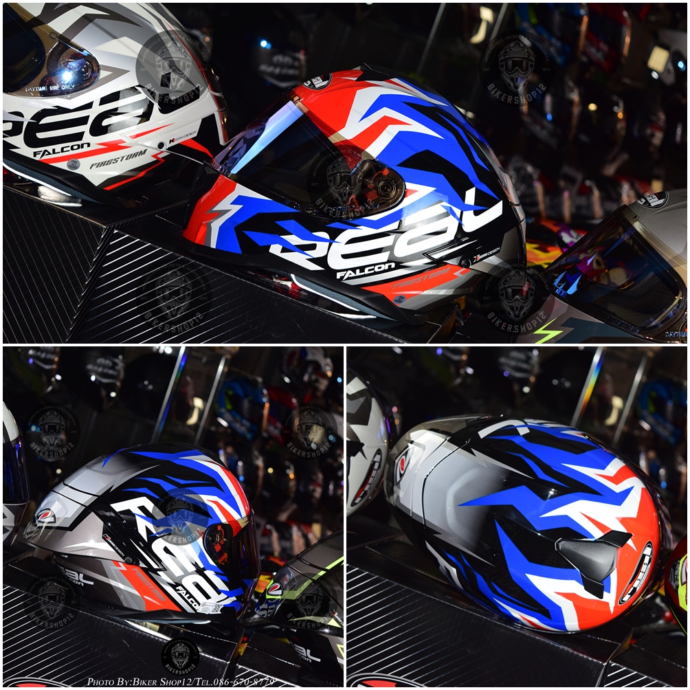 หมวกกันน็อค REAL รุ่น Falcon ลาย FIRE STORM สี ดำ-น้ำเงินแดง