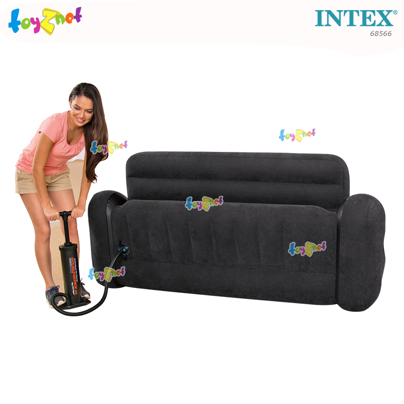 Intex Pull-Out Sofa 1.93x2.31x0.71 m Black no.68566 + 2 Pillows & DQI Air Pump