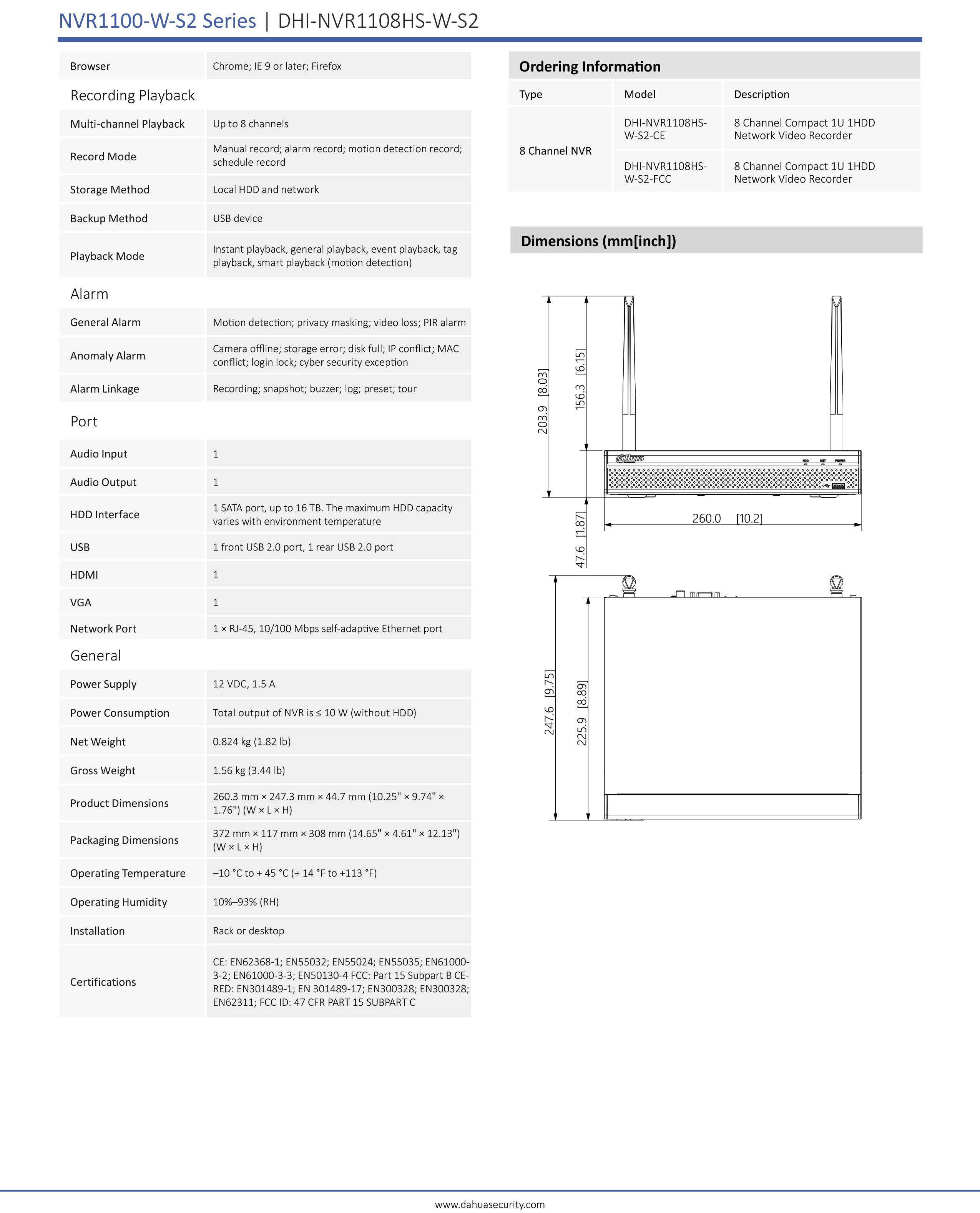 DAHUA IP WIFI KIT SET 2 MP : NVR1108HS-W-S2 + IPC-HFW1230DTP-STW x 4 กล้องมีไมค์ในตัว WIFI BY BILLIONAIRE SECURETECH DAHUA IP WIFI KIT SET 2 MP
