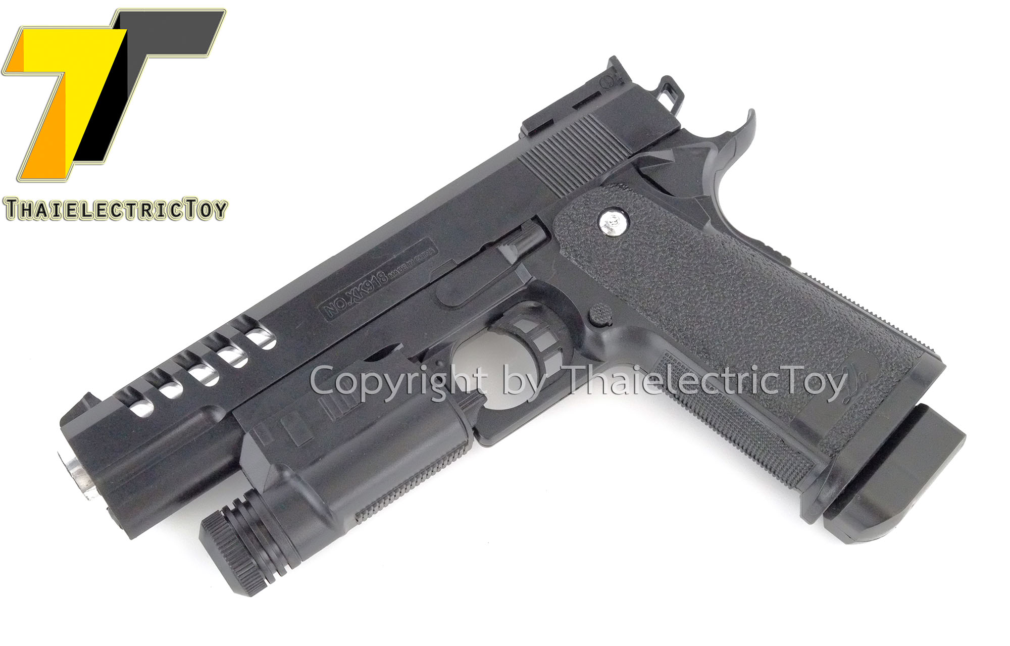 ปืนอัดลมพลาสติก XK918 ชักยิงทีล่ะนัด ลำกล้องยาว 8 นิ้ว หนัก 287 กรัม มีเลเซอร์