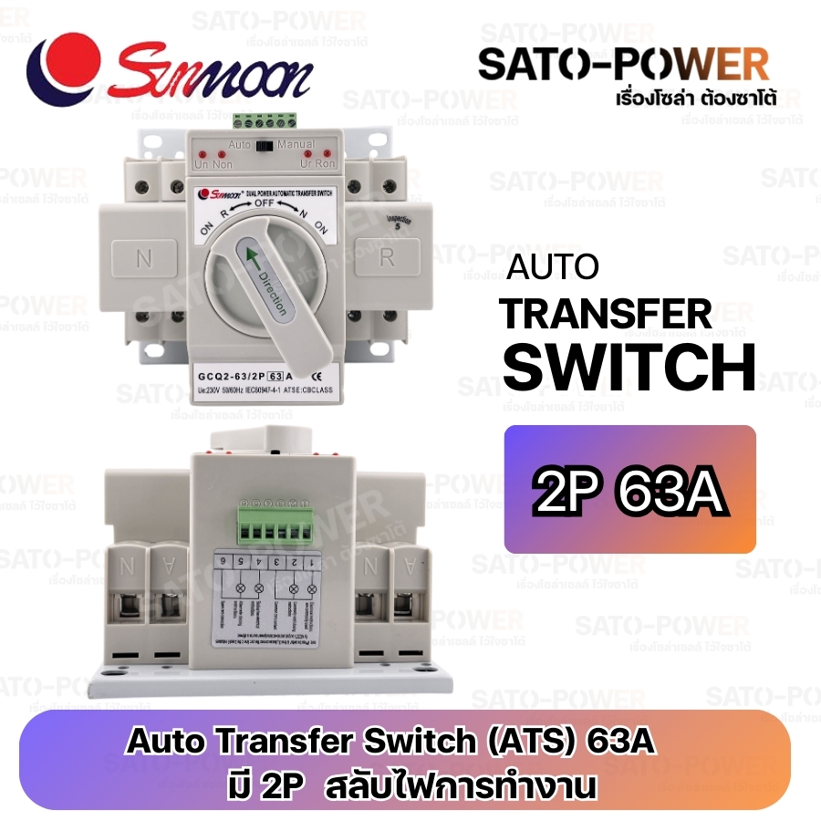 Auto Transfer Switch (ATS) 63A | รุ่น GCQ 2-63 มี 2P 3P 4P สลับไฟการทำงาน | อุปกรณป้องสลับการทำงาน เเบบ AUTO เเละ เเบบ เเมนนวล