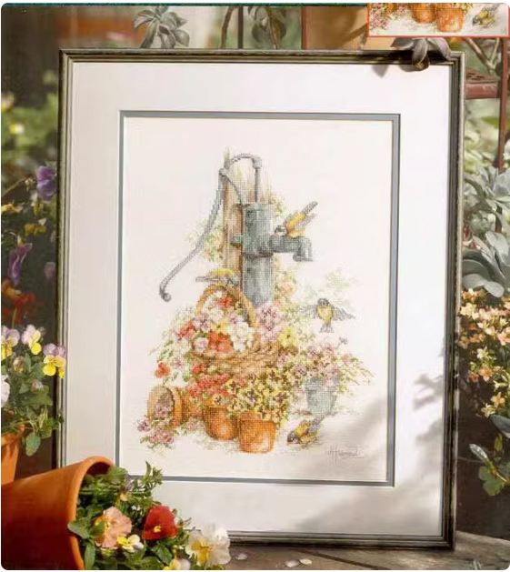 bird-1112 *สินค้าหมด* ชุดปักครอสติช ลายนกน้อยปั๊มน้ำและดอกไม้ (ผ้า11CT พิมพ์ลาย ปัก 3 เส้นเล็ก) ขนาด 42*53 ซม.ผ้าครอสติช 11CTพิมพ์ลายปักบนผ้า ไหมคอตตอน 28 สี ผังลาย เข็ม