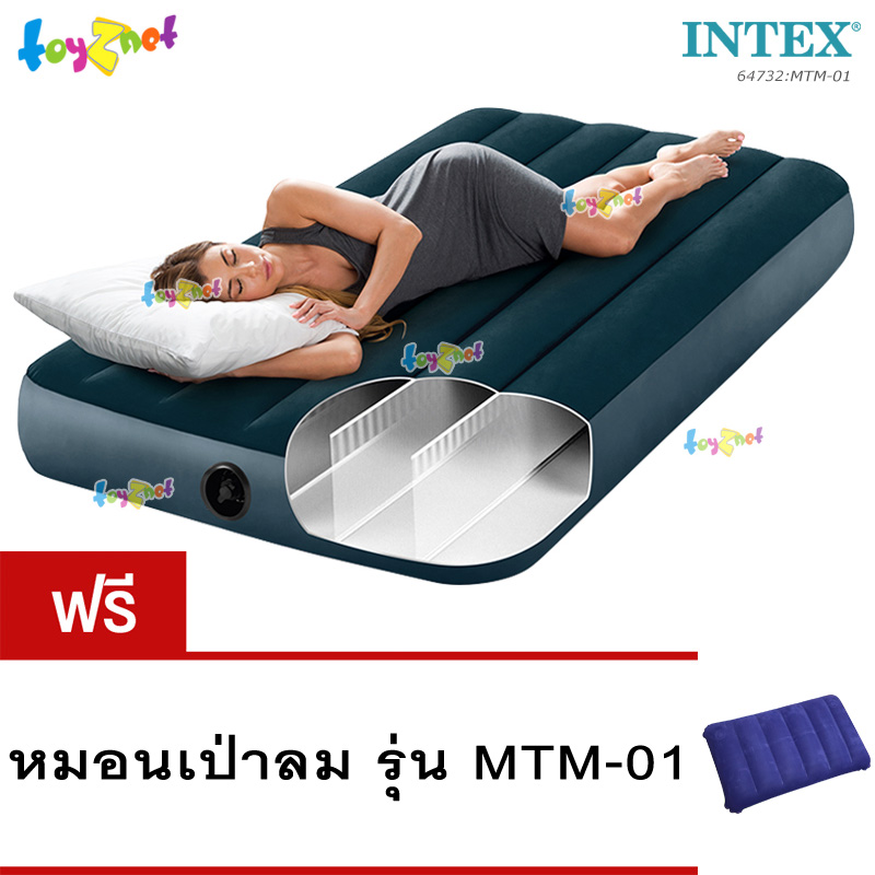 Intex "New Structure - More Comfortable" Dura-Beam Fiber-Tech Airbed 3.5 ft (Twin) 0.99x1.91x0.25 m Midnight Green no.64732 Free Pillow No.MTM-01