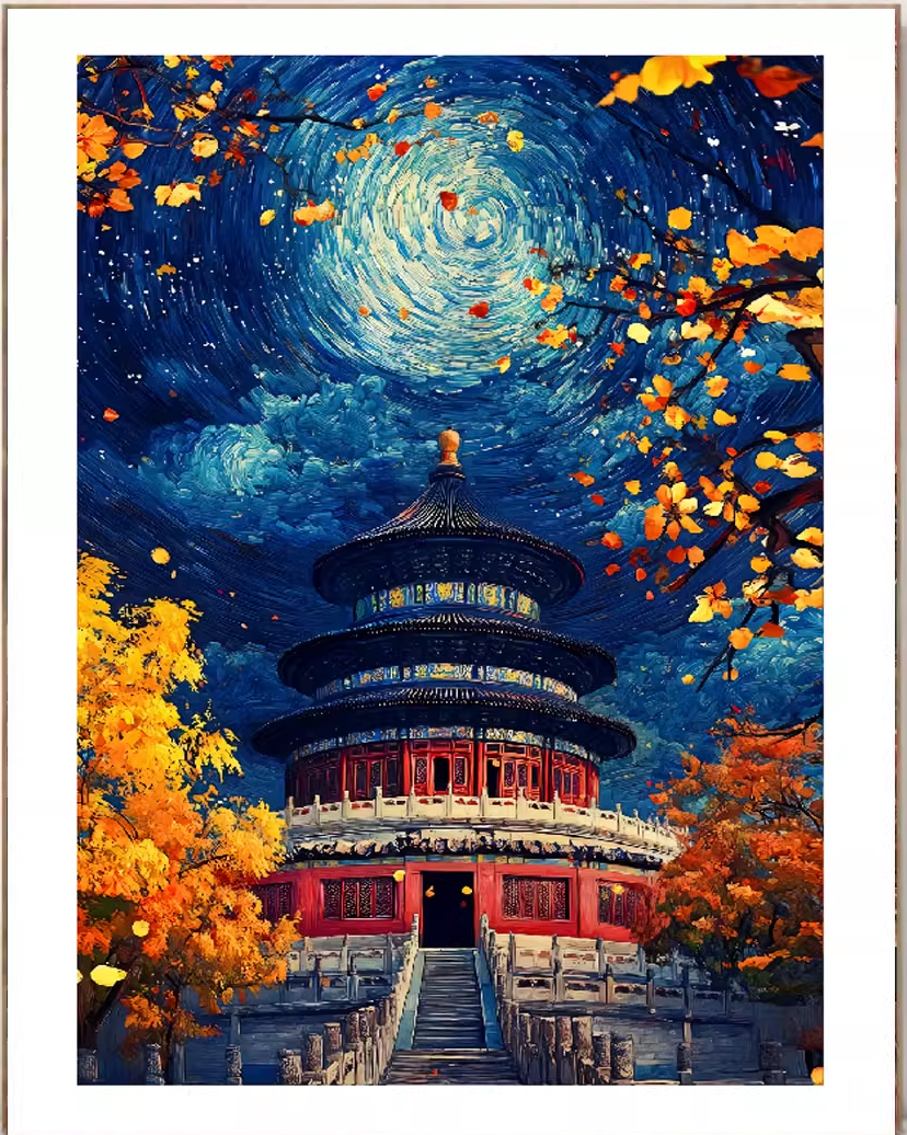 view-1151 *สินค้าหมด* ชุดปักครอสติช ลายหอสักการะฟ้าเทียนถาน (ปักเต็มผืนผ้า ไม่มีเดินเส้น ผ้า11CTพิมพ์ลาย ปัก 3 เส้นเล็ก ) ขนาด 50*70 ซม.ผ้าครอสติช 11CTพิมพ์ลายปักบนผ้า ไหมคอตตอน 36 สี ผังลาย เข็ม
