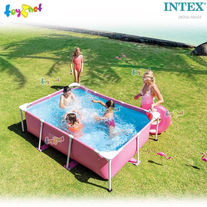 Intex Rectangular Frame Pool Pink 2.2x1.5x0.6 m No.28266 + Bestway Frame Pool Cover 2.24x1.54 m no.58103