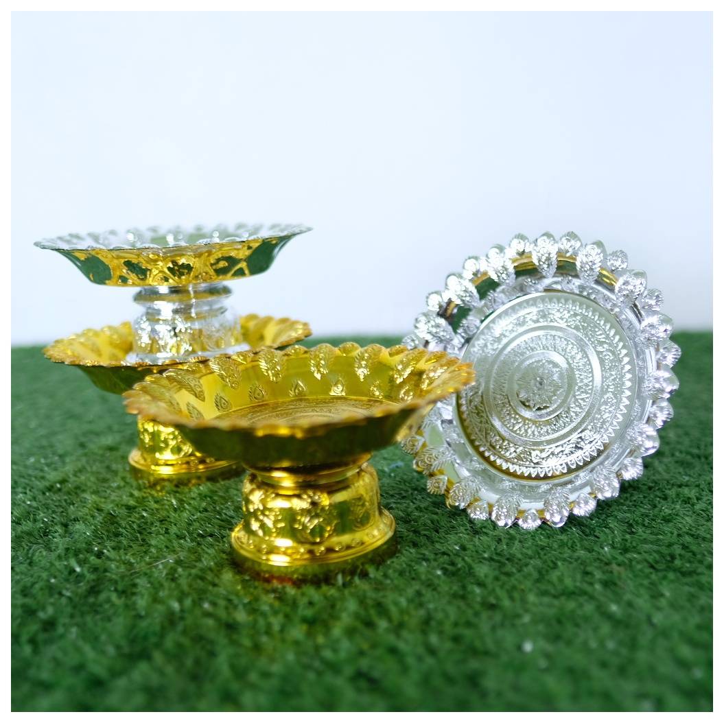 พานนกยูง 14 ซม.เงิน(1*6)เพชร