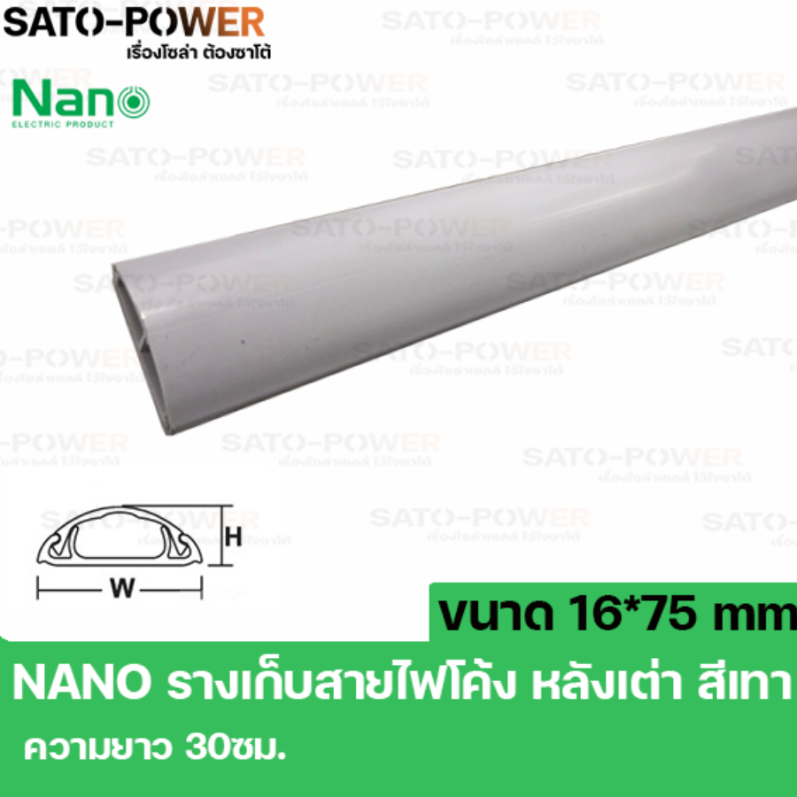 NANO FT75 รางสายไฟโค้ง รางครอบสายไฟหลังเต่า + เทปกาว ขนาด 16 x 75 มม. ยาว 30ซม. สีเทา