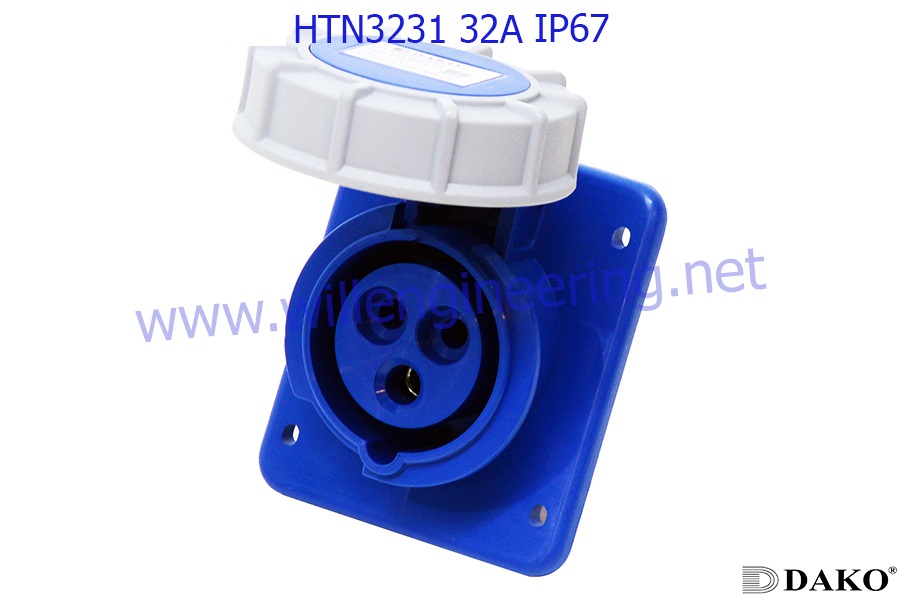 HTN 3231 ปลั๊กตัวเมียฝังเฉียง 2P+E 32A 230V IP67 6h