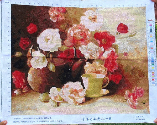 tea-1005 *พร้อมส่ง* ชุดปักครอสติช ลายชุดน้ำชา (ปักเต็มผืนผ้า ไม่มีเดินเส้น ผ้า11CTพิมพ์ลาย ปัก 3 เส้นเล็ก ) ขนาด 80*65 ซม.ผ้าครอสติช 11CTพิมพ์ลายปักบนผ้า+ไหมคอตตอน 38 สี+ผังลาย+เข็ม