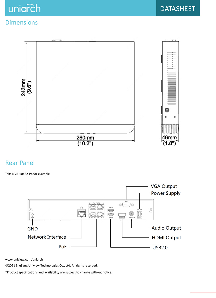 UNIARCH NVR-104E2-P4 เครื่องบันทึกกล้องวงจรปิด IP CAMERA (NVR) 4CH 4POE ONVIF BY BILLIONAIRE SECURETECH NVR-104E2-P4