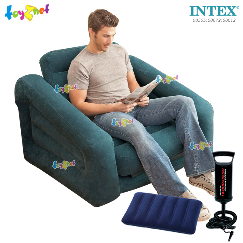 Intex Pull-Out Chair 1.09x2.18x0.66 m. Green no.68565 + Pillow and DQI Air Pump