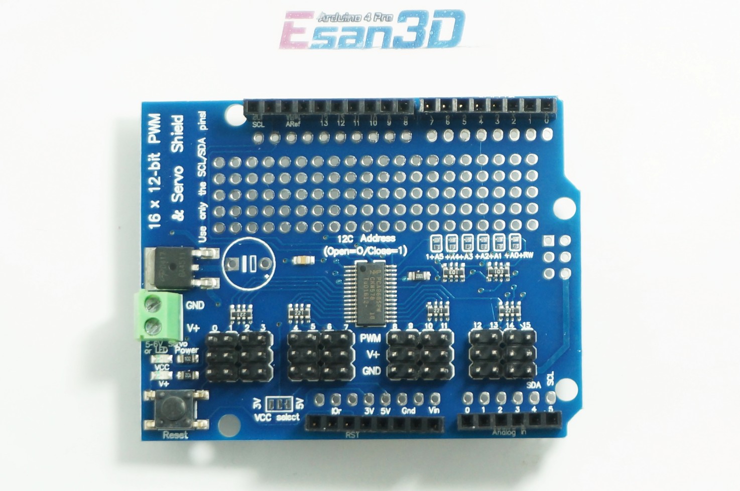 16 Channel 12-bit PWM Servo Driver (PCA9685) UNO shield