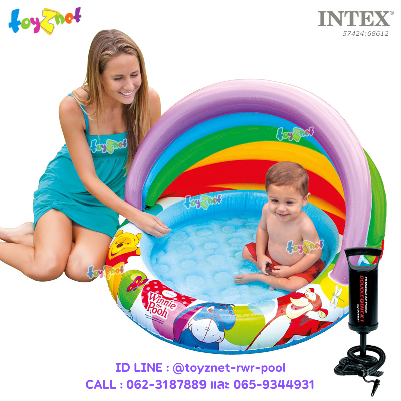 Intex Winnie The Pooh Sunshade Baby Pool no.57424 + Double Quick I Air Pump