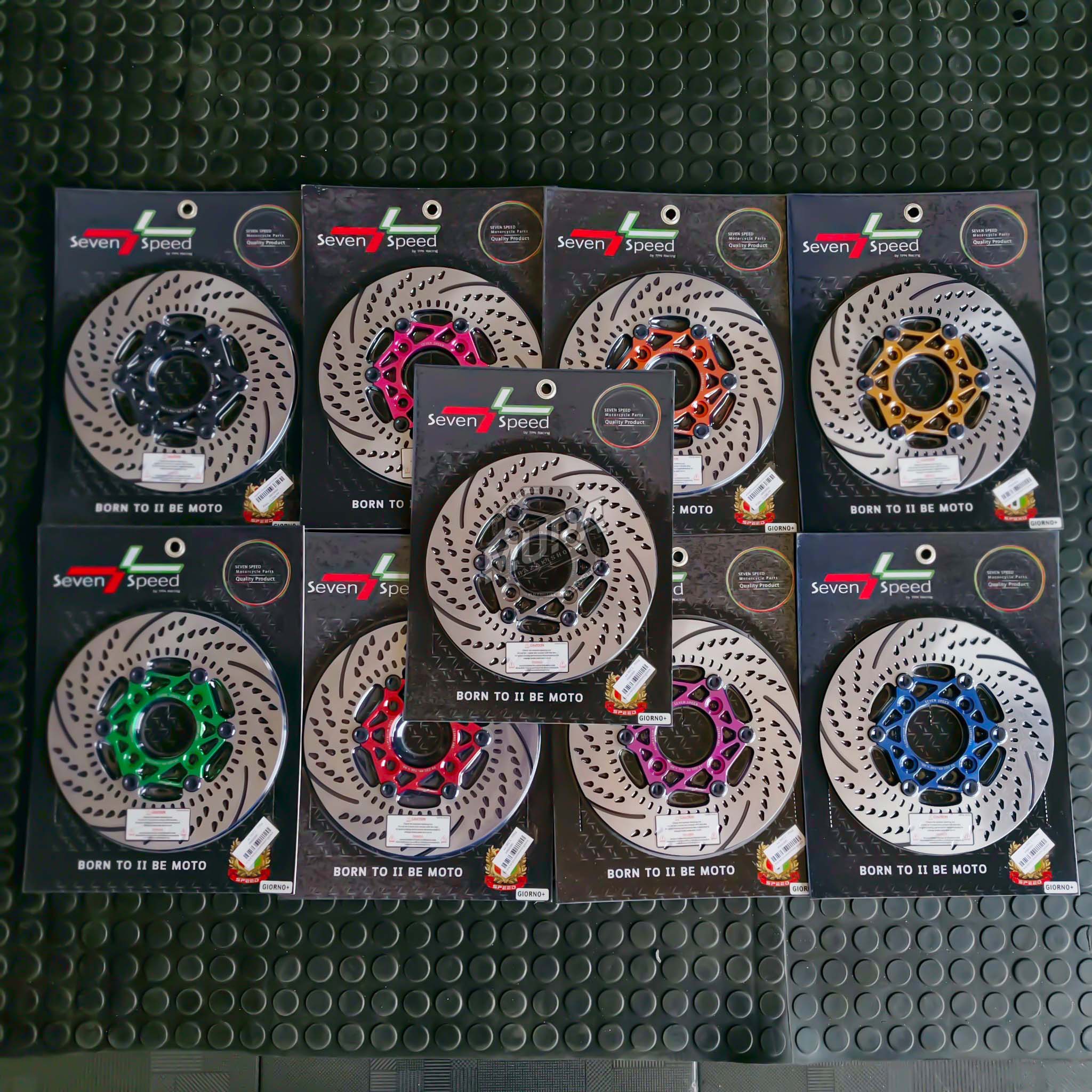 จานหน้า Seven-Speed ไส้จาน 9 สีหมุดดำ รุ่น Giorno+ ABS ขนาดจาน 220mm.[เท่าเดิม] 🛒2200.-