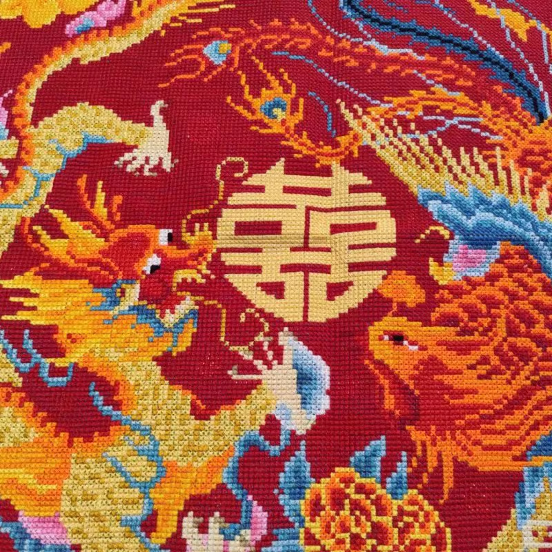 dragon-1104 *สินค้าหมด* ชุดปักครอสติช ลายหงส์คู่มังกร (ปักเต็มผืนผ้า ไม่มีเดินเส้น ผ้า11CTพิมพ์ลาย ปักครั้งละ 3 เส้นเล็ก) ขนาด 70*70 ซม.ผ้าครอสติช 11CTพิมพ์ลายปักบนผ้า ไหมคอตตอน 21 สี ผังลาย เข็ม