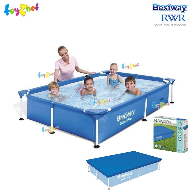 Bestway Rectangular Frame Pool 2.21x1.50x0.43 m. No.56401/28270 + Bestway Steel Pro Frame Pool Cover 2.24x1.54 m no.58103