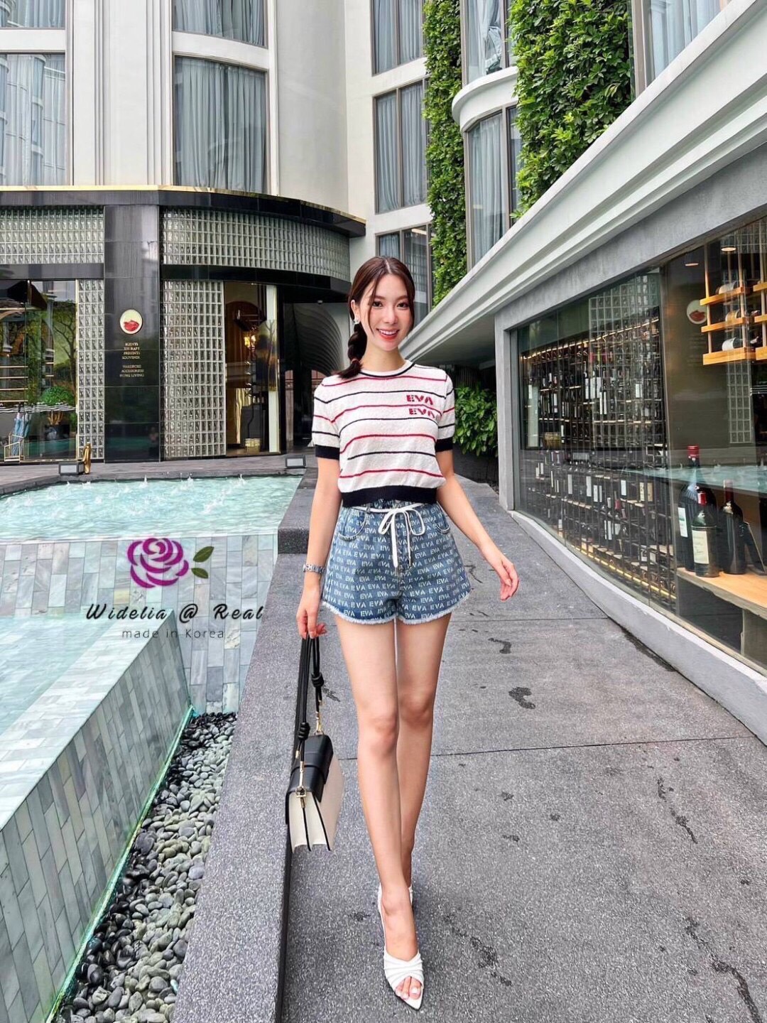 Korea Set :: เซตเสื้อแขนสั้นตัวสวยทรงดี เก๋ด้วยตัวเสื้องานเนื้อผ้านิตติ้งทอสลับริ้วสวย