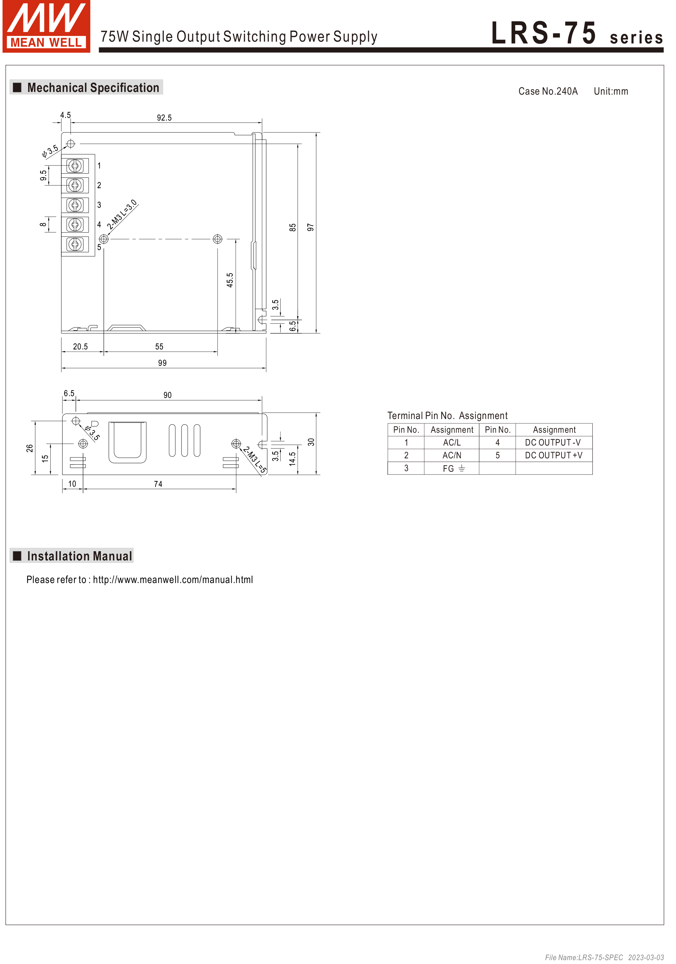 MEANWELL LRS-75-12 Switching Power Supply 12V 6A BY BILLIONAIRE SECURETECH LRS-75-12