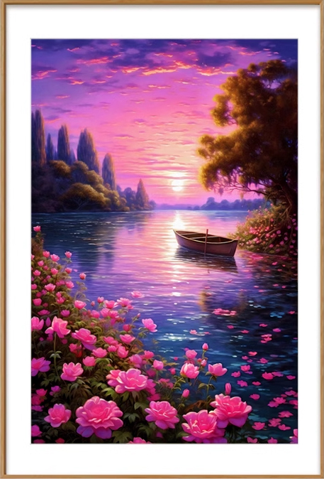 rose-1045 *สินค้าหมด* ชุดปักครอสติช ลายกุหลาบริมบึง (ปักเต็มผืนผ้า ไม่มีเดินเส้น ผ้า11CTพิมพ์ลาย ปัก 3 เส้นเล็ก) ขนาด 50*67 ซม.ผ้าครอสติช 11CTพิมพ์ลายปักบนผ้า ไหมคอตตอน 40 สี ผังลาย เข็ม