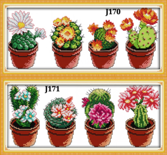 cactus-1004 *สินค้าหมด* ชุดปักครอสติชลาย เซต 2 ชิ้น ต้นตะบองเพชร ขนาดภาพละ 46*21 ซม.ผ้าครอสติช 11CTพิมพ์ลายปักบนผ้า ไหมคอตตอน 49 สี ผังลาย เข็ม