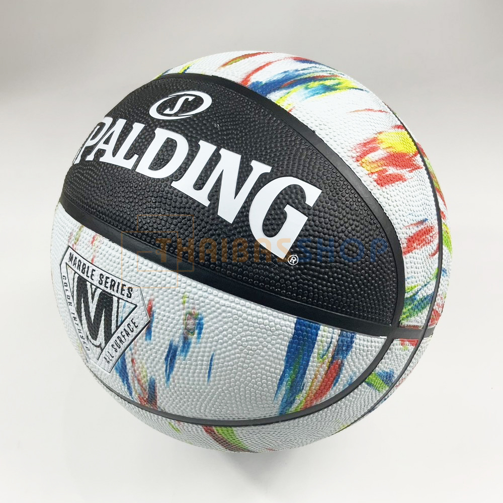 (ของแท้ 100%) บาสเกตบอล ลูกบาส Spalding Marble Series (Black/White Rainbow) บาสเกตบอลยาง เบอร์7