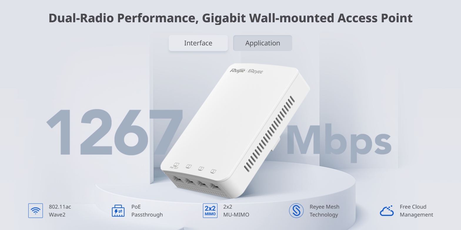 RUIJIE RG-RAP1200(P) WALL-MOUNTED ACCESS POINT Wi-Fi 5, 1267Mbps, 5*GE, PoE Passthrough BY BILLIONAIRE SECURETECH RG-RAP1200(P)