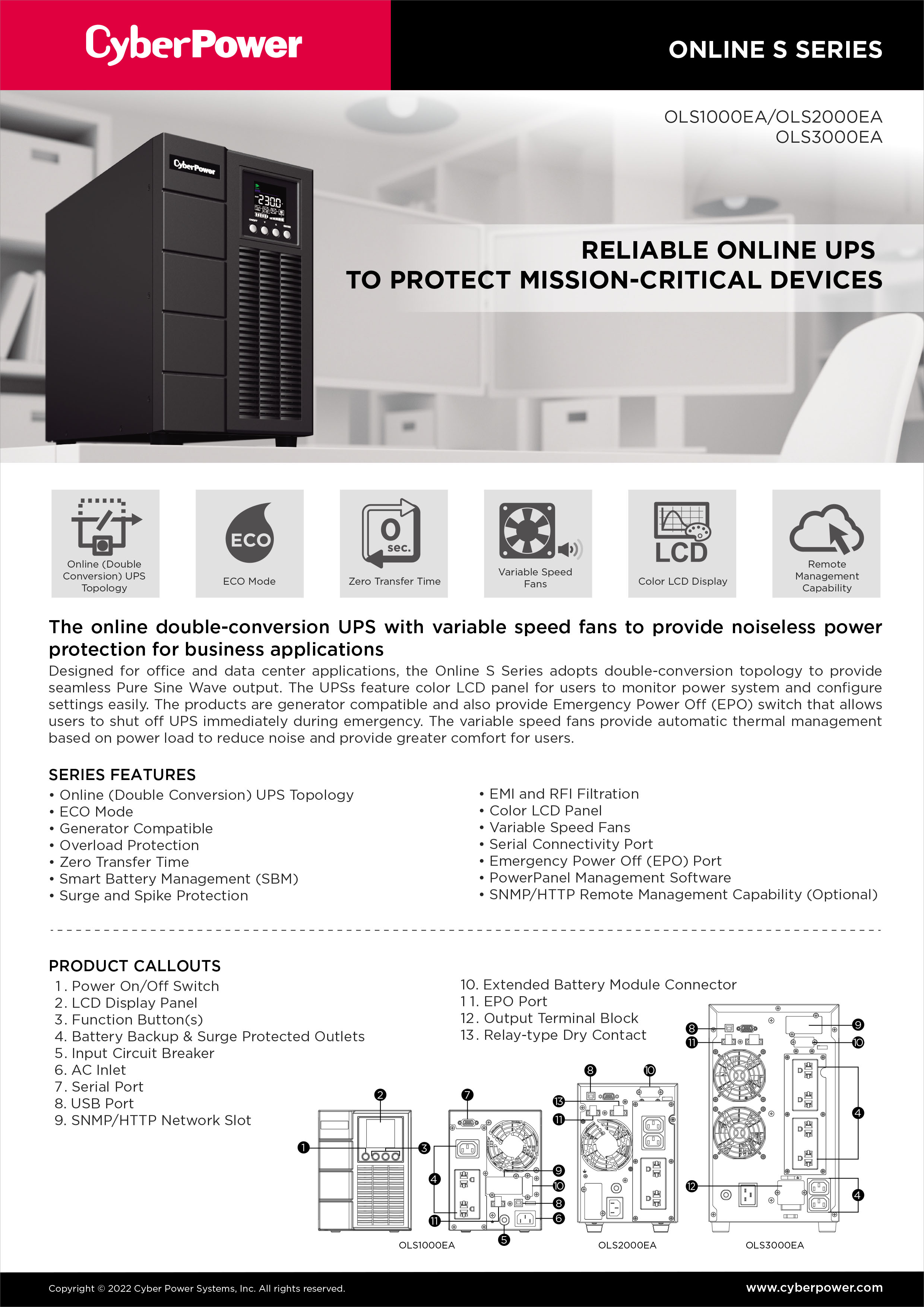 CYBERPOWER OLS2000ERT2UA เครื่องสำรองไฟ (UPS) OLS RT 2000VA/1800W เหมาะสำหรับระบบเซิร์ฟเวอร์, NAS, POS BY BILLIONAIRE SECURETECH OLS2000ERT2UA