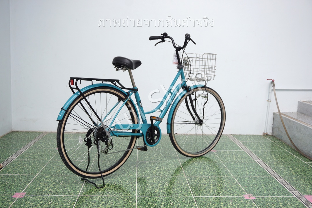 จักรยานแม่บ้านญี่ปุ่น - ล้อ 27 นิ้ว - เกียร์ 6 สปีด - ไฟหน้าอัตโนมัติ - สีฟ้า [จักรยานมือสอง]
