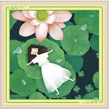 girl-1103 *สินค้าหมด* ชุดปักครอสติช ลายสาวน้อยใบบัว (งานปักเต็มลาย ไม่มีเดินเส้น) ขนาด 50*50 ซม.ผ้าครอสติช 11CTพิมพ์ลายปักบนผ้า ไหมคอตตอน 26 สี ผังลาย เข็ม