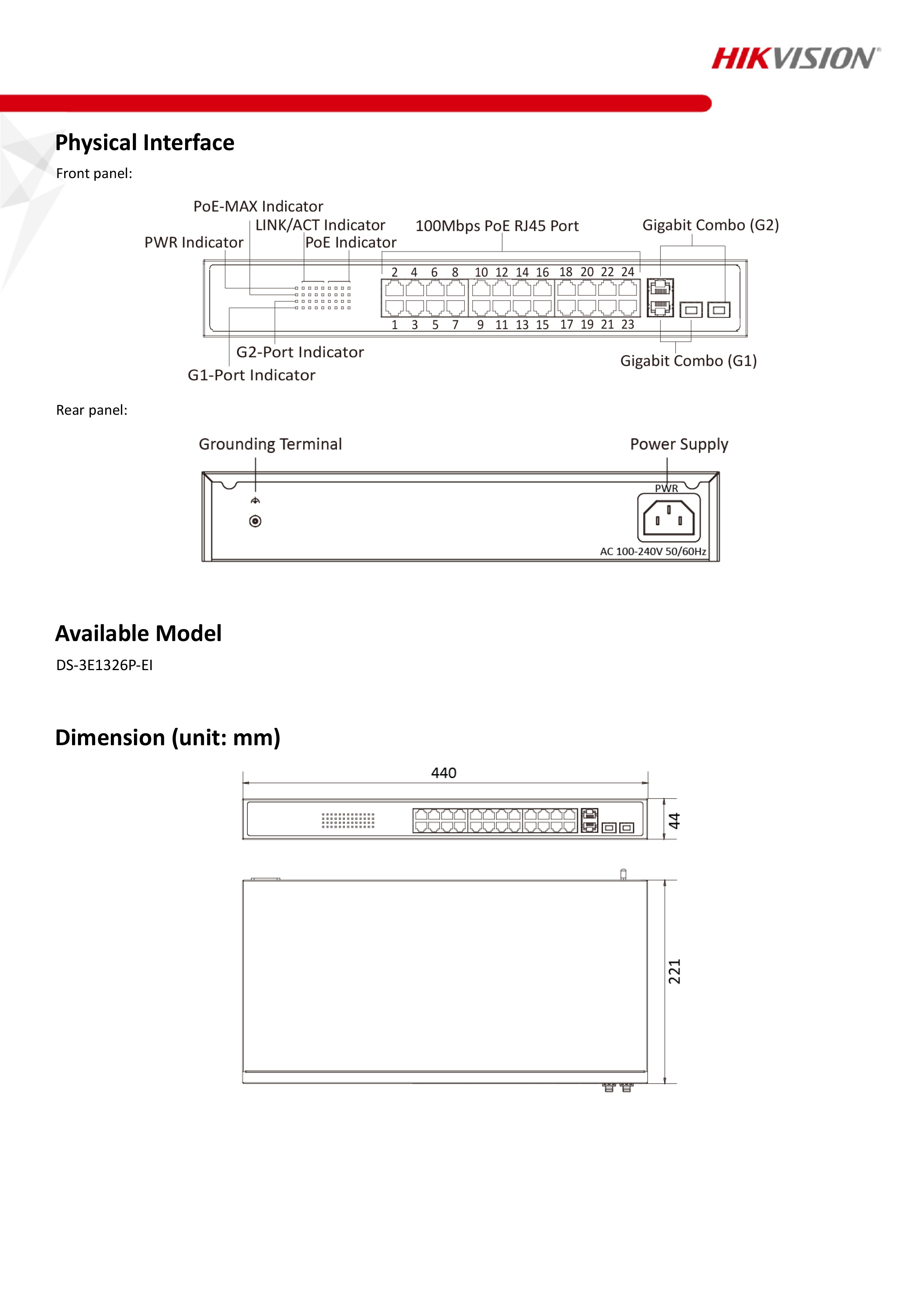 HIKVISION DS-3E1326P-EI 24-PORT FAST + 2-PORT GIGABIT Ethernet Smart POE Switch BY BILLIONAIRE SECURETECH DS-3E1326P-EI