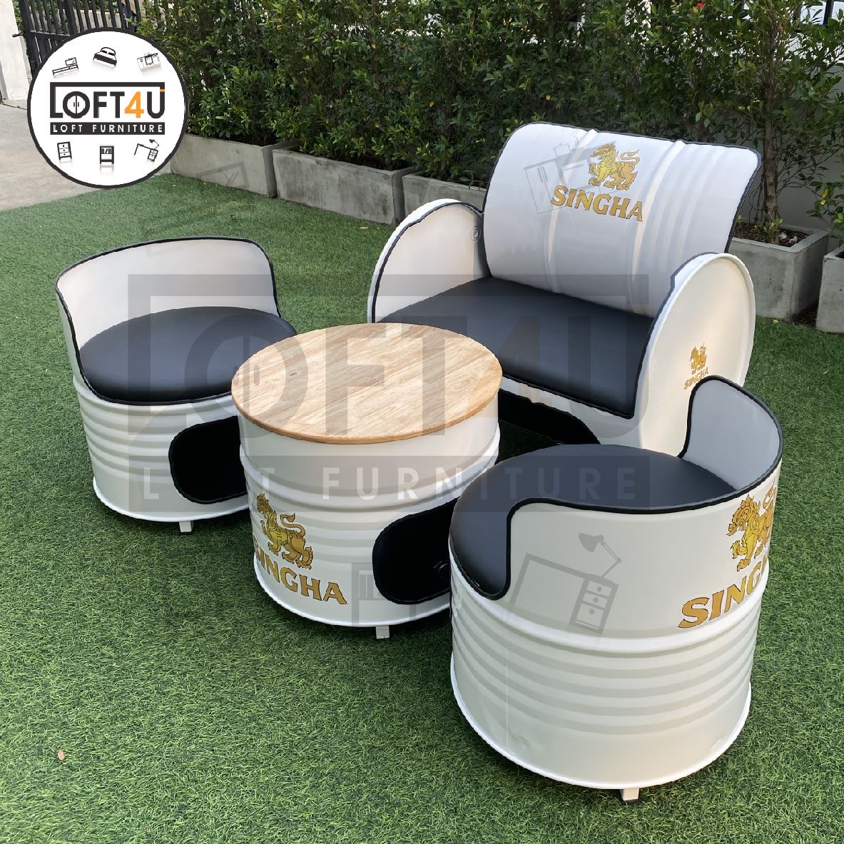 ชุดโซฟานั่งชิว : Living Table Set : leather cushion / 3-4 seats