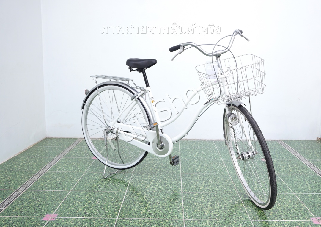 จักรยานแม่บ้านญี่ปุ่น - ล้อ 27 นิ้ว - ไม่มีเกียร์ - ไฟหน้าอัตโนมัติ - สีขาว [จักรยานมือสอง]