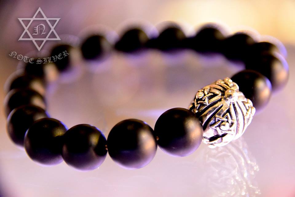 นิลผิวด้าน 14mm มิกซ์หมุดเงินแท้ดาวหกแฉก Star of David