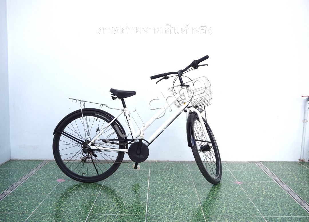จักรยานแม่บ้านล้อโต ญี่ปุ่น - ล้อ 26x1.9 - เกียร์ 6 สปีด - ไฟหน้าอัตโนมัติ - Swarm - สีขาว [จักรยานมือสอง]