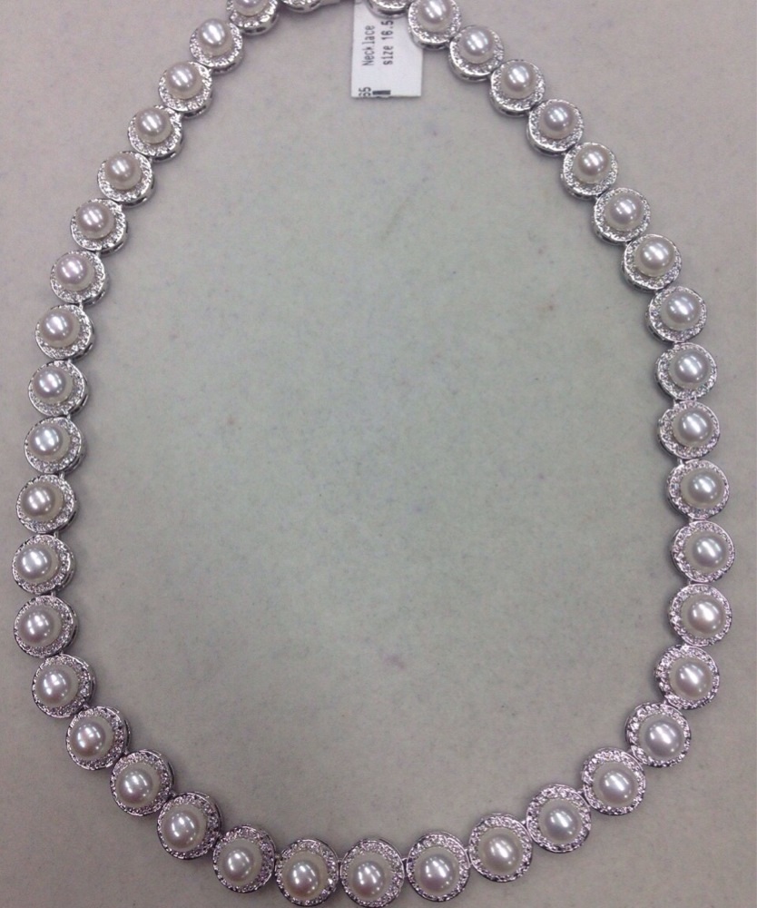 สร้อยคอไข่มุกแท้ แบบขึ้นตัวเรือน ลายดอกไม้กลม