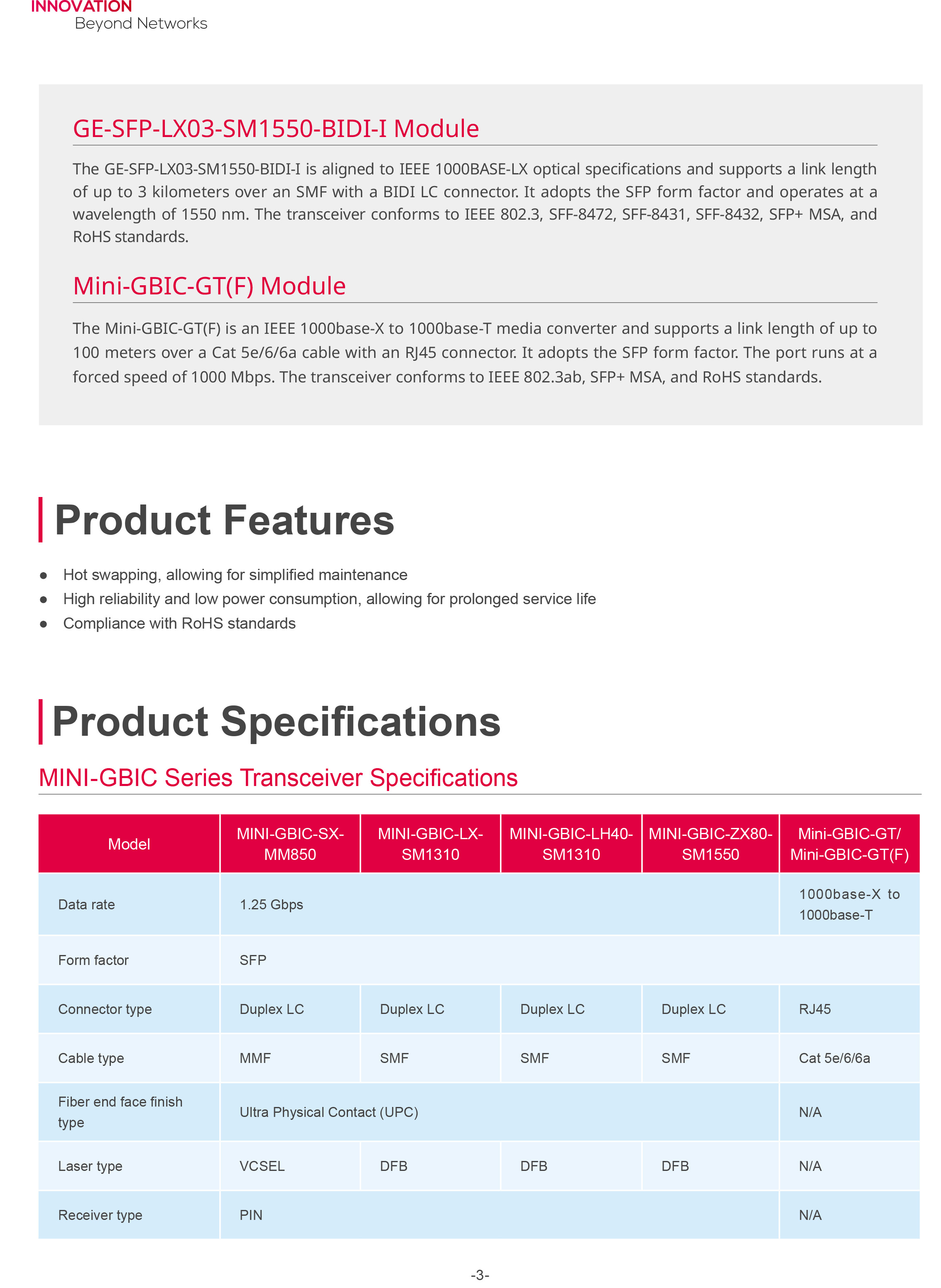 RUIJIE MINI-GBIC-LX-SM1310 : 1000BASE-SX SFP 1310-nm 10-km DDM Duplex LC SMF Optical Transceiver Module BY BILLIONAIRE SECURETECH MINI-GBIC-LX-SM1310