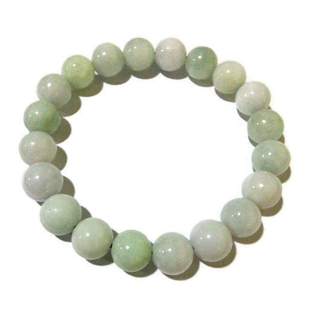 กำไลหินนำโชค หยกพม่า สีขาว+เขียวอ่อน 9-10 มิล เสริมความเจริญรุ่งเรือง ดึงดูดความมั่งคั่ง มีสุขภาพดี มีอายุยืน