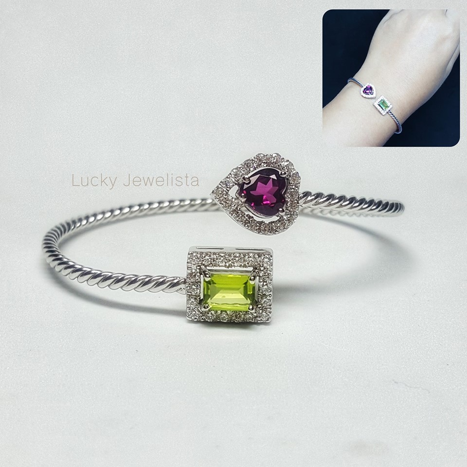กำไลข้อมือพลอยแท้ Silver925 ชุบทองคำขาว