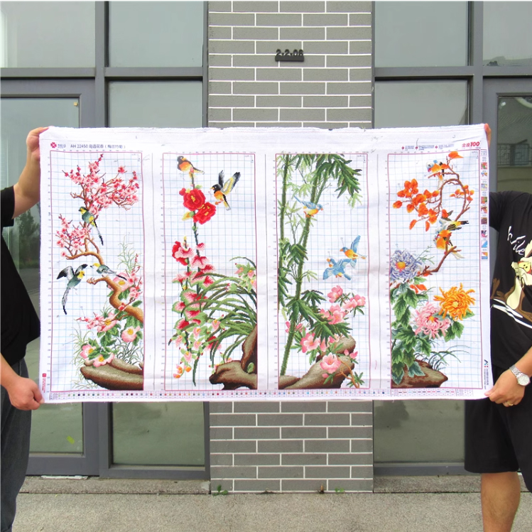 bloom-1030 *พร้อมส่ง* ชุดปักครอสติช ลายนกน้อยกับช่อกล้วยไม้ (ผ้า11CTพิมพ์ลาย ปัก 3 เส้นเล็ก) ขนาด 37*87 ซม ผ้าครอสติช 11CTพิมพ์ลายปักบนผ้า ไหมคอตตอน 40 สี ผังลาย เข็ม