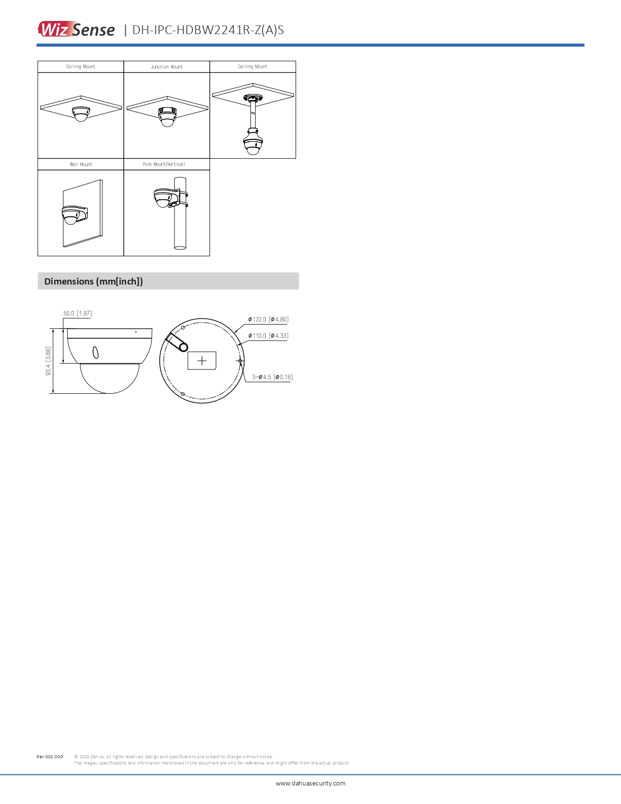 DAHUA IPC-HDBW2241R-ZAS (2.7-13.5MM.) กล้องวงจรปิด IP Camera 2MP IR Vari-focal Dome WizSense มีไมค์ในตัว BY BILLIONAIRE SECURETECH DAHUA IPC-HDBW2241R-ZAS