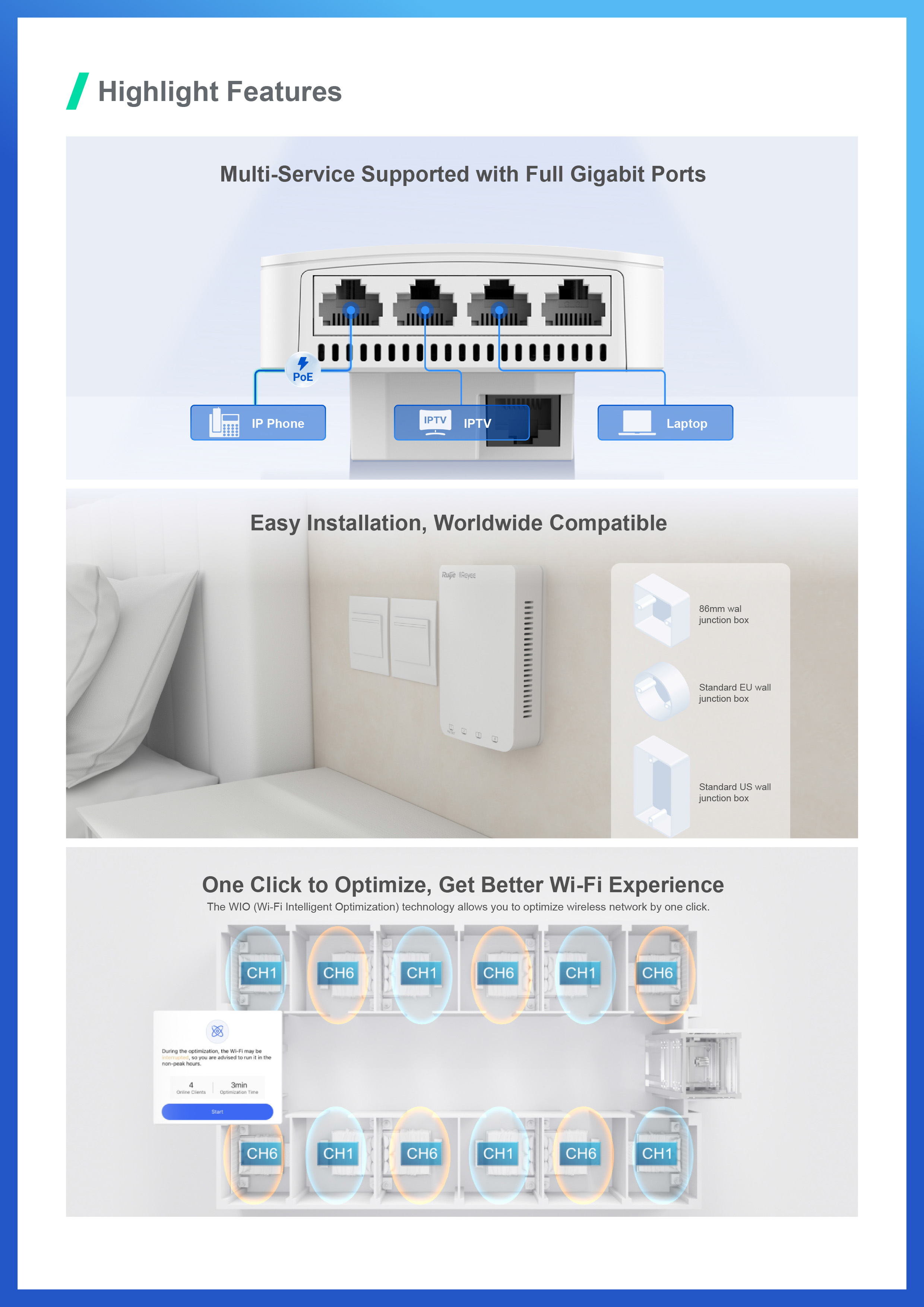 RUIJIE RG-RAP1200(P) WALL-MOUNTED ACCESS POINT Wi-Fi 5, 1267Mbps, 5*GE, PoE Passthrough BY BILLIONAIRE SECURETECH RG-RAP1200(P)
