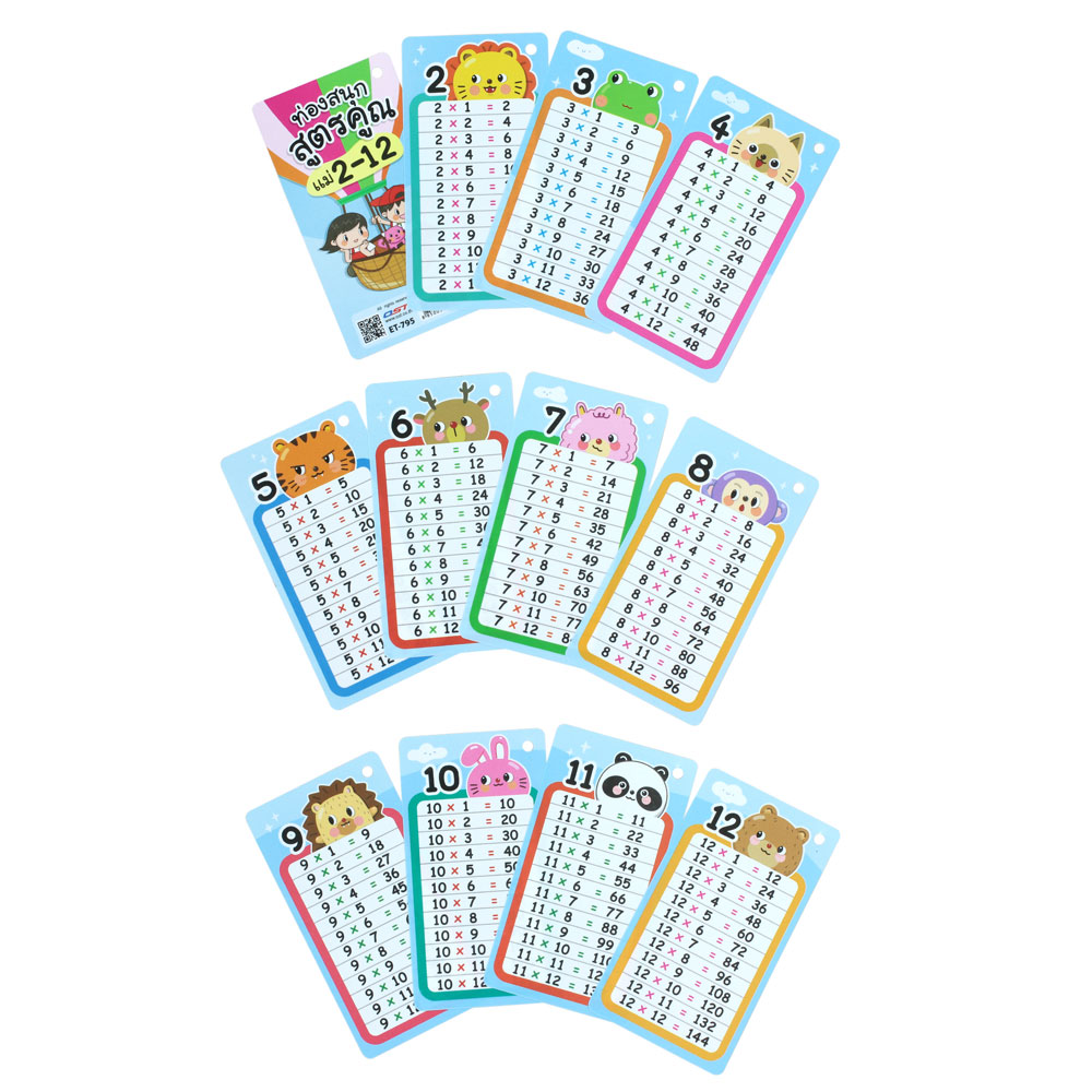 บัตรคำ Flashcards พกพา ชุด12ใบ ET-795 สูตรคูณแม่ 2-12 